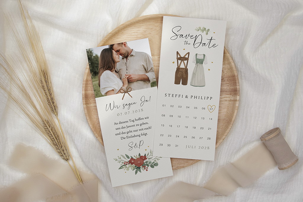 Save the Date Karte für Trachtenhochzeit